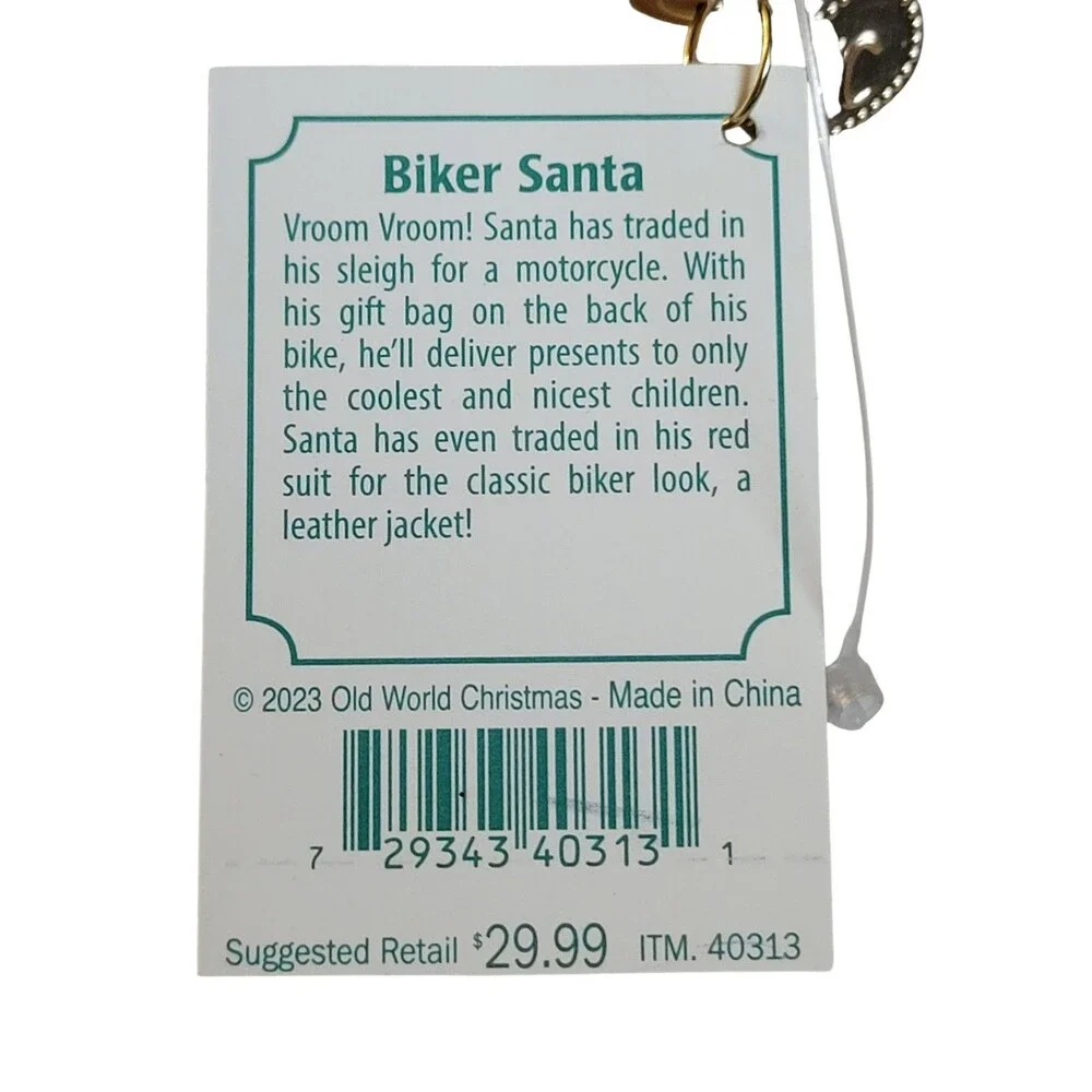NWT Old World Christmas Biker Santa (40313) Glass Ornament Motorcycle